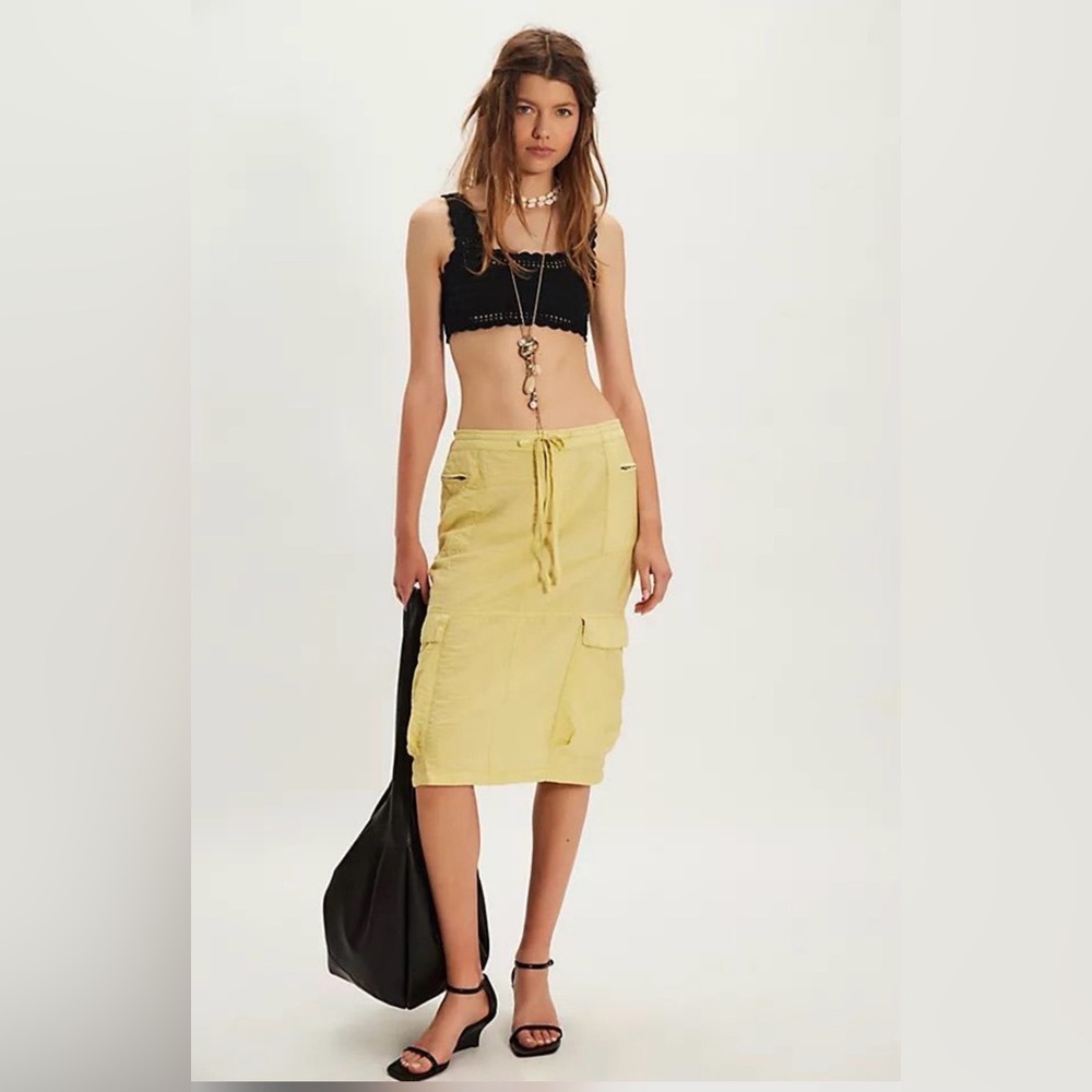 Free People Evie Column Midi Rayon Nylon Blend Skirt NWT